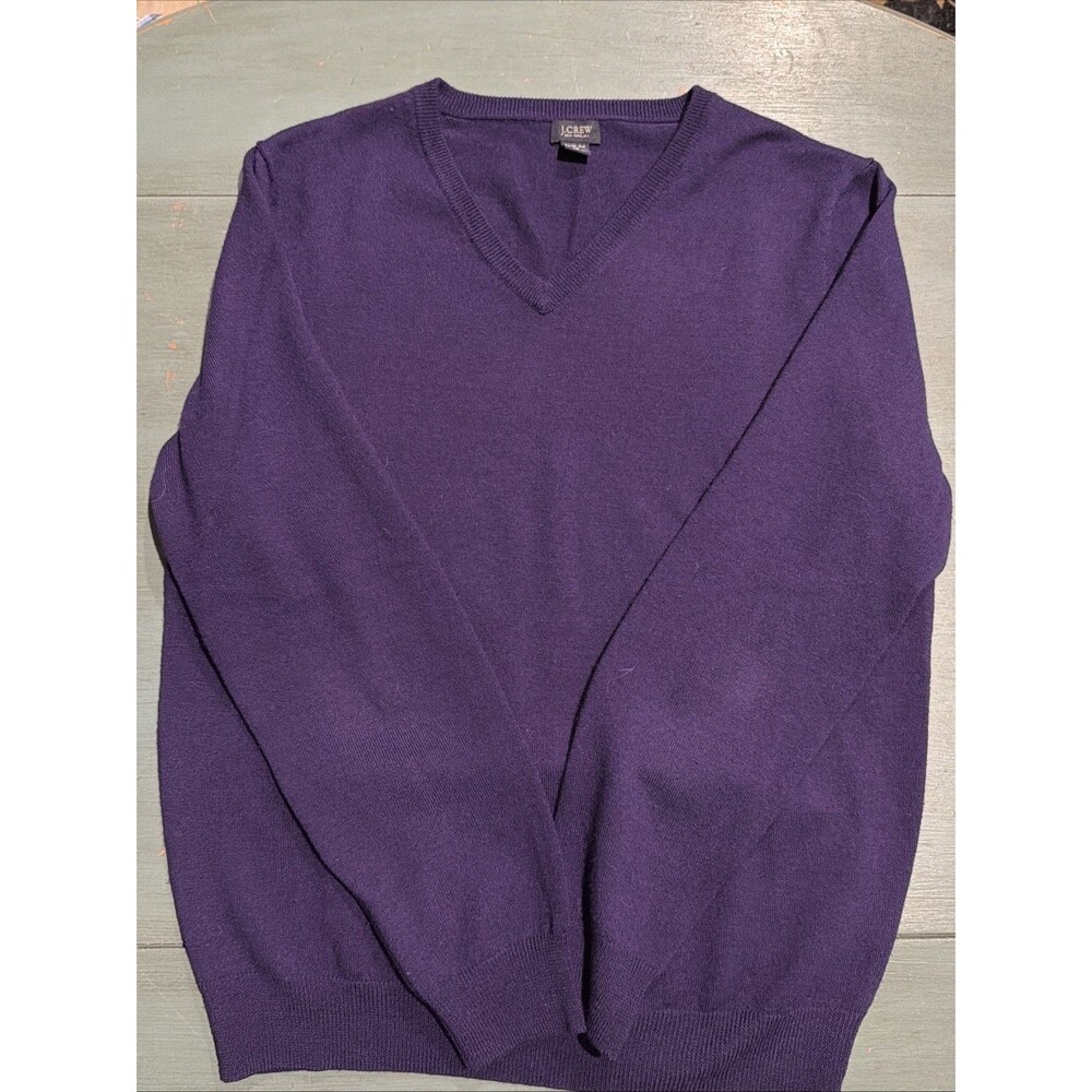 Mens J. Crew Long Sleeve V-neck Sweater 100% Merino Wool Purple Size Medium Slim